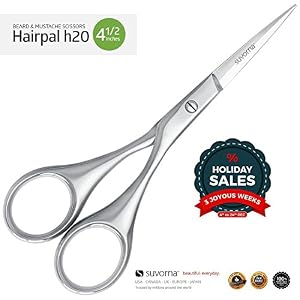 Suvorna 4.5" Beard Scissors, Mustache Scissors, Nose, Eyebrow & Ear Hair Scissors - Facial Hair & Grooming Scissors - Professional Moustache & Beard Trimming Scissors for Men - Precise Cut Compact Scissors