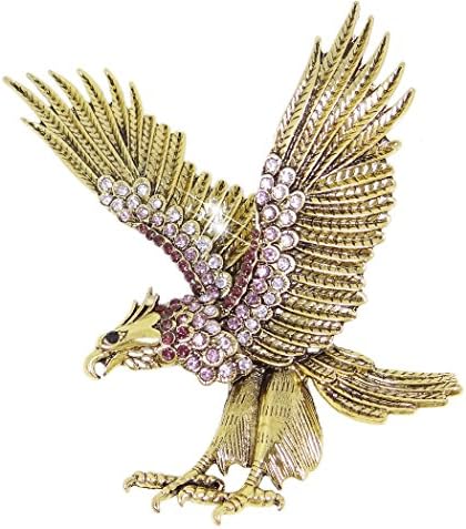TENYE Austrian Crystal Vintage Style Big Eagle Bird Animal Brooch Purple Antique Gold-Tone