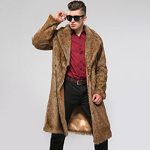 Lemumu Men Plus Size Casual Solid Collar Long-sleeved long imitation fur Chunky Daily Smooth autumn winter fur coat, brown, Large