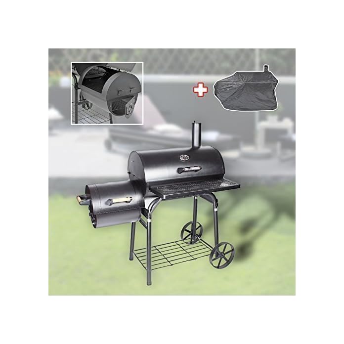 90kg Profi Smoker Bbq Grill Grillwagen Holzkohle 35mm Stahl Lokomotive Abdeckhaube