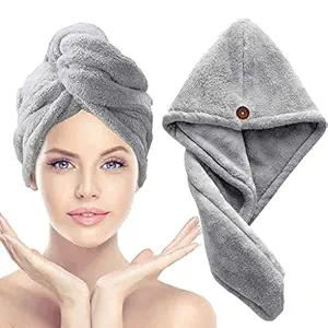 Bellbird Fab Hair Towel Wrap - Hair Towels for Women, Towel for Hair, Super Absorbent Microfiber Hair Towel, Quick-Dry Hair Drying Towel with Button Design, Hair Turbans for Wet Hair 10 x 26 Inch