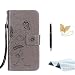 Produktbild TOUCASA® Flip Hülle Schutzhülle für Samsung Galaxy S4 Premium PU Leder Hardcase Handyhülle Flipcase Ständer Schutz Wallet Case Etui Schale Bookstyle Schutzhülle Taschen Magnetverschluß Karteneinschub Handschlaufe [Schmetterling Blumen Muster] + 1 x Eingabestift & Glitzer Staub Stecker-Grau