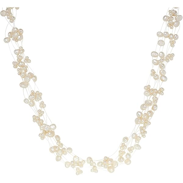 Collana Lunga in Argento 925 placcato Oro Giallo 18Kt con Perle Barocche Bianche d'Acqua Dolce 12/14 mm