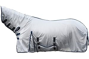 HKM 7076 Fliegendecke Lyon mit festem Halsteil, Fliegenschutzdecke Pferdedecke, Silber, 145 cm