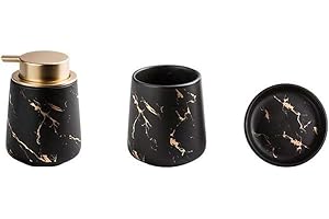 FORIDE Badezimmerzubehör-Set aus Marmor, 4-teiliges Keramik-Badzubehör-Komplett-Set, luxuriöses Badzubehör mit Seifenspender, Zahnbürstenhalter, Becher, Seifenschale (mattschwarz (3-teilig))
