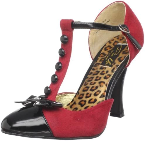 Pin Up Couture Women’s Smitten-10 T-Bar Heels, Red (Red M. Suede-Blk Pat), 7 40 EU