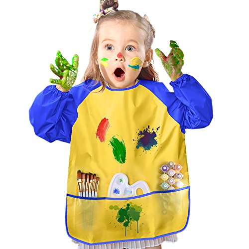 Kuuqa Wasserdicht Kunst Handwerk Schürze Kunstkittel Malschürze für Kinder mit 3 geräumige Taschen - 5