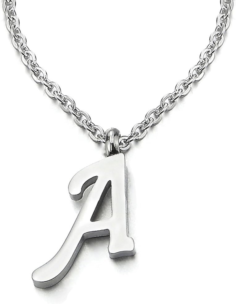Nombre Inicial Letra del Alfabeto A Colgante, Collar de Mujer Hombre, Acero Inoxidable,50cm Cadena Cuerda