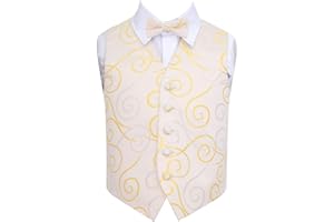 DQT Boys Scroll Patterned Wedding Waistcoat and Bow Tie