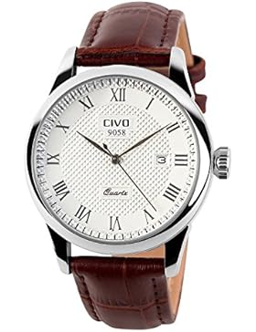 CIVO Herren Echtes Lederband Datum Kalender Uhr Männlich Analog Luxus Business Casual Quarz Wasserdichte Männer...
