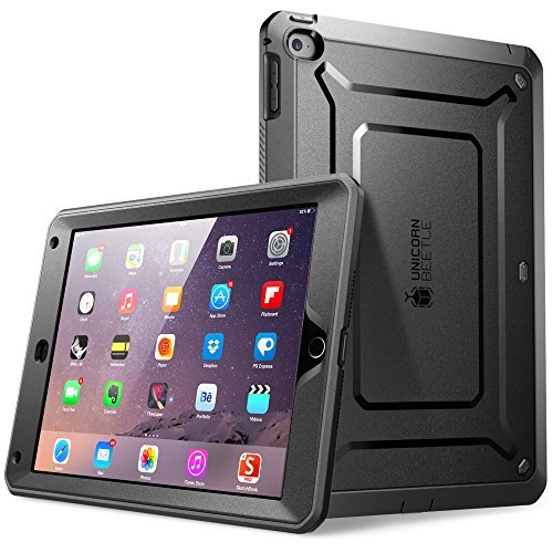 iPad Air 2 Hülle, SUPCASE® [Heavy Duty] Apple iPad Air 2 Schutzhülle [2. Generation] Modell 2014 [Unicorn Beetle PRO Series] Full-body Rugged Hybrid Protective Case Cover mit integriertem Bildschirmschütz, Schwarz/Schwarz - Dual Layer Design + Anti-Schock Schutzleisten (Schwarz/Schwarz)