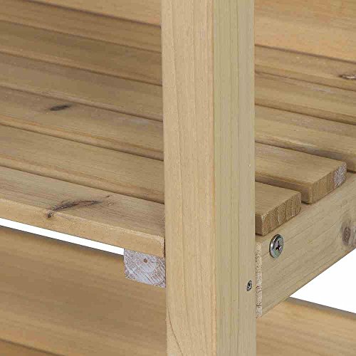 myGardenlust Pflanztisch Holz-Pflanztisch 76x37x89 cm Kiefer Braun Eckig | wetterfest | verzinkte Arbeitsfläche | nützliche Haken | 2 Abstellböden | 3 Haken für Garten-Werkzeug Braun - 3