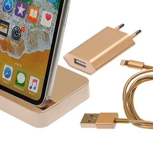 Original iProtect® Super 3 in 1 Set gold Dockingstation Ladestation und USB Datenkabel Ladekabel und Netzteil Adapter für Apple iPhone 5 5s 5c, iPod Touch 5G, iPod Nano 7G - 2