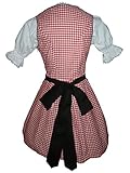 Di04 Mini Dirndl, 3 teiliges Trachtenkleid in rot weiß, Kleid mit Bluse und schwarzer Schürze, Rocklänge 47-56 cm, Gr. 50 - 