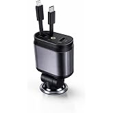 66W Hızlı Ara&ccedil; Şarj Cihazı, 4&rsquo;&uuml; 1 Arada Geri &Ccedil;ekilebilir Kablolu Ara&ccedil; İ&ccedil;i Şarj Adapt&ouml;r&uuml;, Lightning + Type-C Kablo, USB-A ve U