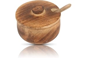 THE GREAT INDIAN BAZAAR Azucarero de madera rústico decorativo y cuchara con tapa de boca ancha tarro de golosinas para especias titular de condimentos nueces para servir tazón de fuente de sal, especias, hierbas