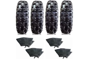 MUD DEFEATER MOTOR Set of 4 Tyres 4.10-6 and 13 x 5.00-6 – Stud Tyres with Hose, Replacement Part for Children's Quad Bike, Handcart and Lawn Tractor, 6 Inches, Max. Load per Tyre 80 kg, Black