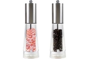 ManGotree Premium Stainless Steel Salt and Pepper Grinder, Refillable Pepper Mill, Adjustable Coarseness Salt Mill, Professional Grinder for Spices, 7.5 Inch, 2 Pack (Silver) Fits in Kitchen, Outdoor