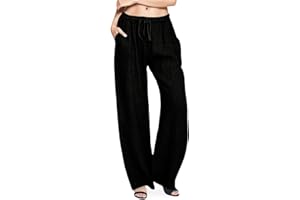 GENERIC Hose Damen Leinen Sommerhose Casual Leichte Baumwolle Leinenhose Stoffhose Bequeme Luftige Freizeithose Strandhose Mit Taschen Sommer Freizeit Lang Hose