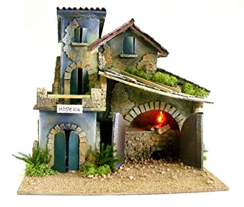 De Sisinno hosteria para belén con balcón y con lámpara Efecto Fuego/Horno - Dim. Altura X 30 x 20 cm