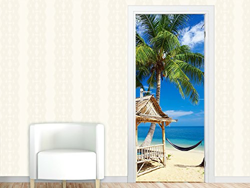 Türbild Türaufkleber Tür Deko Türsticker Badezimmer Hängematte Strand Palme (67x205cm)