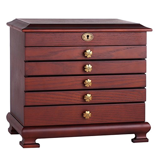 ROWLING Schmuckkasten Holz Schmuckkoffer schmuckschrank mit 5 Schubladen Schmuckkästchen Schatulle MG0160 (braun) - 2