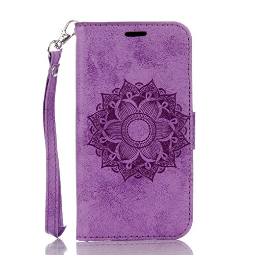 Funda Piel con Tapa para Samsung Galaxy A5  2016  A510  Personalizada Flip Completa Case de Cuero Billetera para Samsung Galaxy A5  2016  A510  TOCASO Wallet Ultra Slim Cartera Carcasa Hermosa Mandala Flor en Relieve Cover  Fina con Ranura Para Tarjeta Bumper Antigolpes Anti Shock Antipolvo Protectora Cuero con Correa de Mano Card Holder Stand Funci  n Trasero Dura Caso para Chica Friends Estilo Libro Soporte Plegable y Cierre Magn  tico -Purpura   1x Negro Stylus Pen