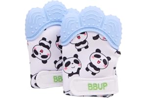 BOERNI Paquet de 2 gants de dentition en silicone de qualité alimentaire, mitaine de dentition pour bébés, jouets de dentition pour bébé… (Bleu)