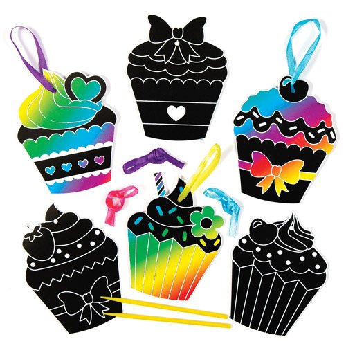 Kratzbild-Bastelsets mit „Cupcakes“-Aufhängern für Kinder zum Gestalten und Basteln – Kreatives Bastelset für Kinder (8 Stück)