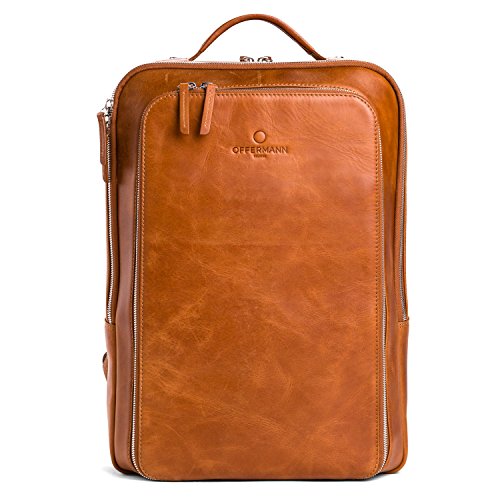 OFFERMANN Lederrucksack Backpack for Men klassisch minimalistisch inklusive 15 Zoll Laptopfach 13 Liter braun