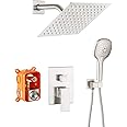 POP SANITARYWARE Shower System Brushed Nickel Bathroom Rainfall Shower Faucet Set Complete Wall Mounted 8 Inch Shower Head and Handle Set with Rough-in Valve Body and Trim Kit
