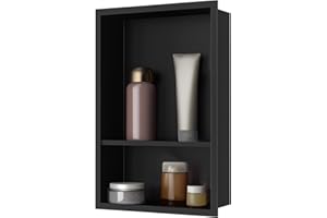 sunrik Nicho de Ducha,Estante de Ducha Empotrado de Acero Inoxidable,Nicho de Pared de Ducha Empotrable en Azulejos，Estantes de Baño Nicho de Doble Capa 60x30x10cm（40/20cm）,Negro