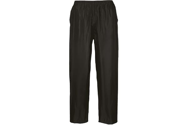 Portwest S441 Klassiska Regnbyxor Elastisk Midja Vattentät Lättvikt Skaltyg | Svart, 2XL, EN 343 Klass 3:1, UPF 40+, Rymlig Passform, 2 Fickor, Justerbar Fåll, Tejpade Sömmar, Polyester, Svetsade Sömmar