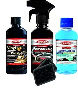 Sheeba Leather Polish Cum Exterior Shine and Windscreen Cleaner Kit (Pack of 3)