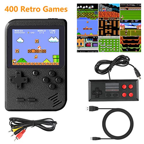 welltop Console Portatile Videogioco 400 Giochi, Gameboy Portatile con Schermo da 3 Pollici, Console di Gioco FC Ricaricabile Supporto Uscita TV e Due Giocatori, Compleanno per Ragazzi Ragazze