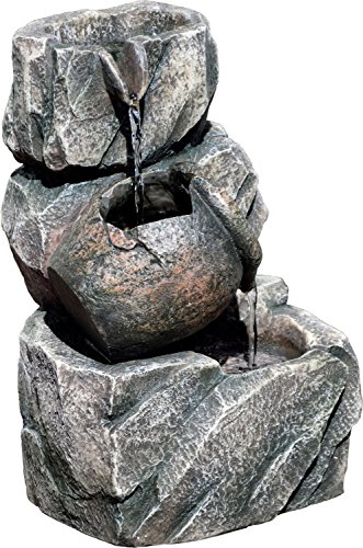 dobar 96400e Design Zimmerbrunnen aus Polyresin in Stein-Fels-Optik, Wasserspiel mit Pumpe für innen, Kunststoff, grau, 17.2 x 16.2 x 27 cm - 7