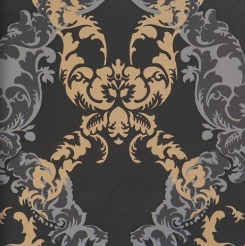 Vlies Tapete 48665 Barock Muster Ornament schwarz grau bronze metallic - 2