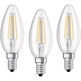 Osram Lampadine LED Candela, 4W Equivalenti 40W, Attacco E14, Luce Calda 2700K, Confezione da 3