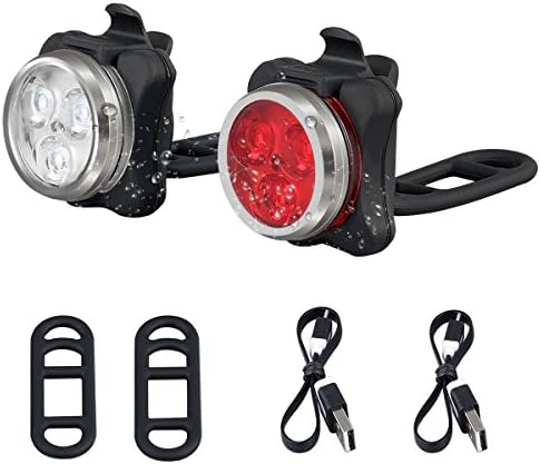 YOOSUN LED Bike Lights Set, USB Rechargeable LED Bicycle Lights Waterproof Headlight Taillight Lamp Cycling Flashlight Lights Sets --2 USB cables, 4 Light Mode Options,650mah Lithium Battery,