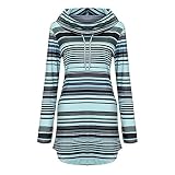iHENGH Karnevalsaktion Damen Frühling Sommer Top Bluse Bequem Lässig Mode Frauen Blusen Langarm Stripe Pockets Cowl Neck Pullover Sweatshirt Bluse Tops