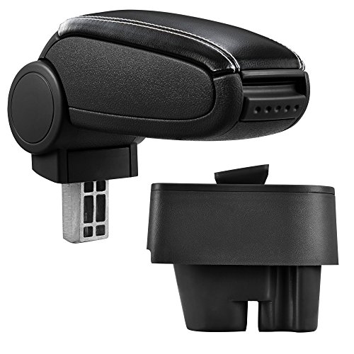 Central Arm Rest Black Leatherette with White Stitching With Storage Compartment