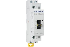 Baomain Contacteur manuel domestique AC 220VAC 16A 2 pôles 2NO 50/60Hz Circuit de contacteur modulaire Contrôle manuel/automatique Rail DIN 35mm HC1-16M/20 (2NO 16A 220V)