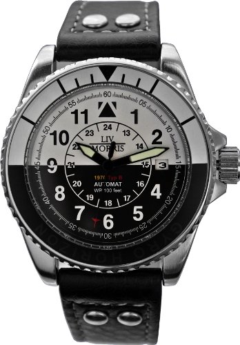 LIV MORRIS Modell 1970 GYRO HORIZON mechanische Automatik Herrenuhr Lederarmband verglaster Edelstahlboden LIV MORRIS Modell 1970 GYRO HORIZON mechanische Automatik Herrenuhr Lederarmband verglaster Edelstahlboden