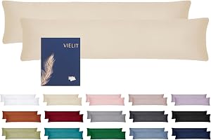Vielit Örngott för sidokudde, set med 2 stycken, 40 x 145 cm, mjuk, ekologiskt certifierad, ljust