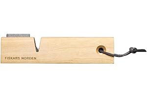 Fiskars Norden 1071898 Aiguiseur de hache et de couteau, pierre à aiguiser et pierre à aiguiser en céramique, bois de bouleau certifié FSC