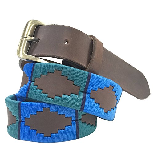 Carlos Diaz Mens Womens Unisex Argentinian Brown Leather Embroidered Polo Belt (95 cm/ 36-38 Inches)