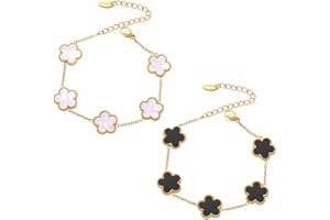 KSOIQPU 2 Stück Fünfblättriges Kleeblatt-Armband, glücksarmband damen, kleeblatt armband, 18 Karat vergoldeter Schmuck, Freundschaftsgeschenke für Mädchen