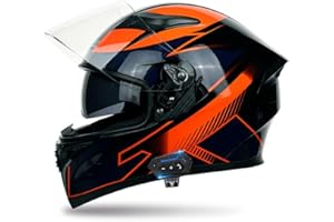 DIRERTYS Full Face Motorcycle Bluetooth Helmet Motorcycle Full Face Helmet, ECE Approved Bluetooth Motorbike Double Sun Visor Helmets, Wear-Resistant and Scratch-Resistant Lenses, for Adult
