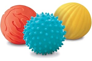LUDI - Coffret de 3 petites balles sensorielles. Dès 6 mois. 2 balles nervurées et 1 balle à picots tendre pour les massages. Balles souples et faciles à agripper. Diamètre : 8 cm - réf. 30008