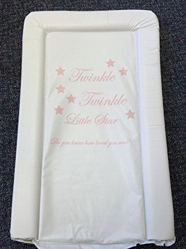 Unique Musical Deluxe Unisex Baby Waterproof Wipeable Changing Mat with Raised Edges - Twinkle Twinkle Litte Star Nursery Rhyme - Twinkle Twinkle Little Star, Do You Know How Loved You Are? - Assorted Colours Available (White with Pink Writing)
